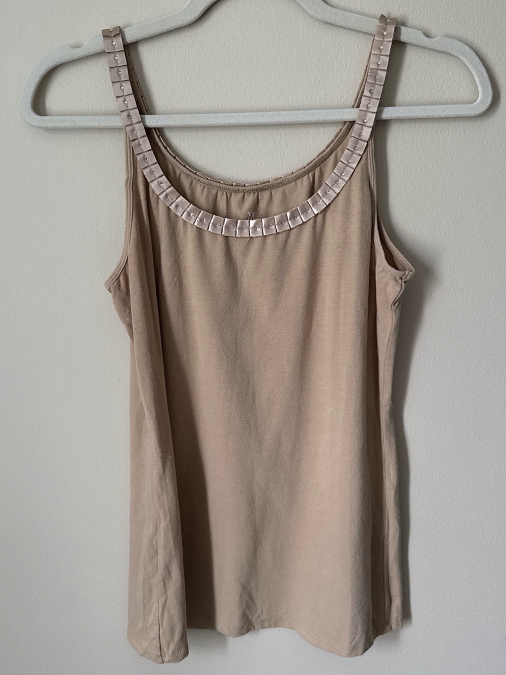 New York & Company Beige Stud-Trim Tank Top